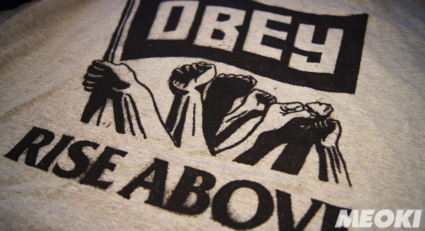 Obey Rise Above Flag Shirt in Heather Grey